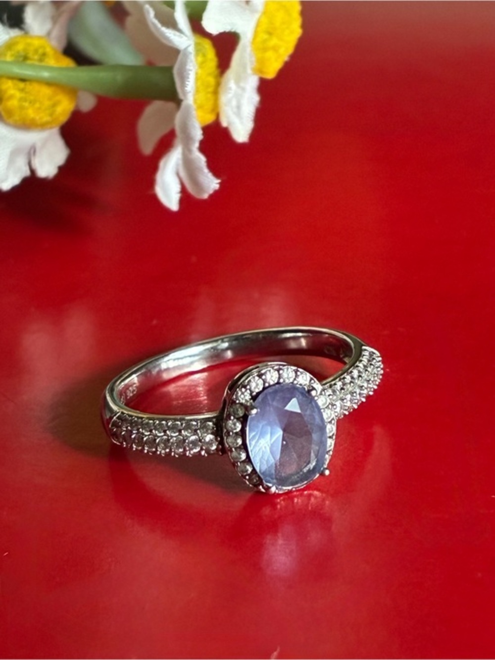 925 Sterling Silver blue Gemstone Halo Ring - Women's Jewelry